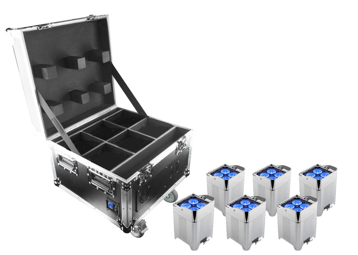 Chauvet Pro WELL Fit 6-Pack (6) 4x10W RGBA LED Battery Powered Uplights And Charging Case