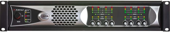 Ashly pema 8250.25D 8-Channel Power Amplifier Plus OPDante Option Card, 250W At 4 Ohms, 8x8 DSP Matrix