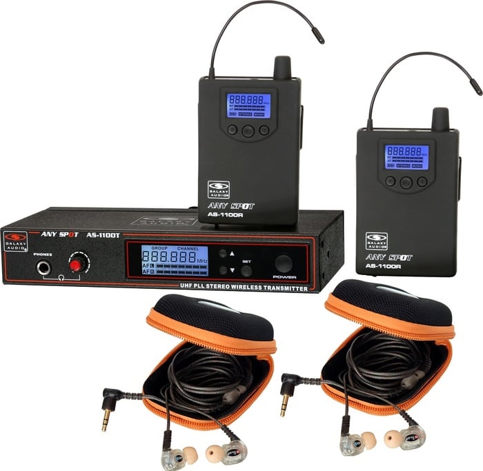 Galaxy Audio AS-1110-2 Wireless In-Ear Monitor System, 2 Receivers, 2 EB10 Ear Buds