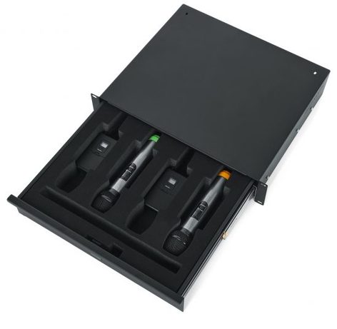 Gator GRW-DRWWRLSS 2RU, 14.2" Deep Lockable Rack Drawer With 4x Wireless Mic System Insert