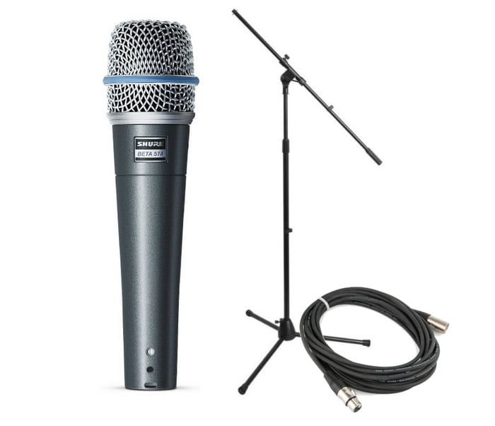 Shure BETA57A-SOLO-K Beta 57A Dynamic Instrument Microphone With Boom Stand And XLR Cable