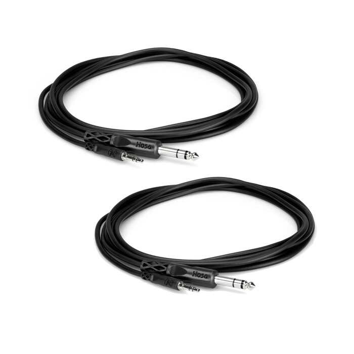 Hosa CSM110-TWO-K 10' 3.5mm TRS Male - 1/4" TRS Male Audio Cable 2 Pack Bundle