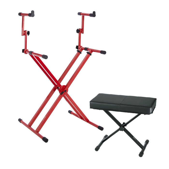 Gator GFW-5100XRED-K 2 Tier X Style Nord Red Stand With Frameworks Bench Bundle