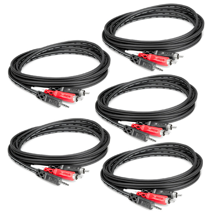 Hosa CMR210-FIVE-K 10' 3.5mm TRS - Dual RCA Audio Cable 5 Pack Bundle