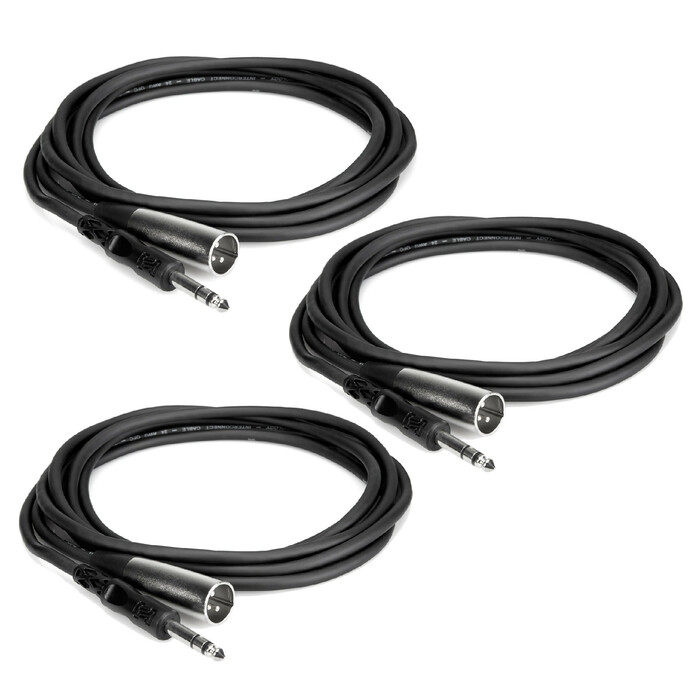 Hosa STX105M-THREE-K 5' XLR Male - 1/4" TRS Audio Cable 3 Pack Bundle