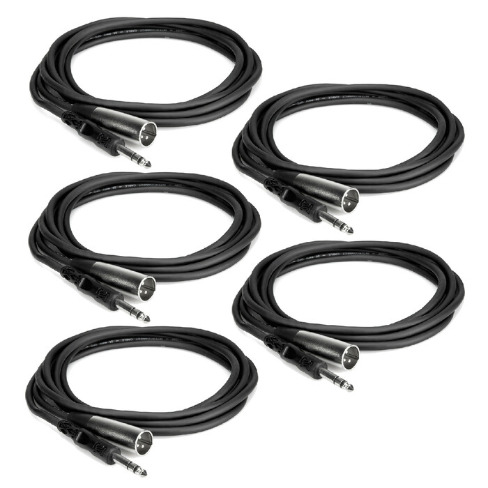 Hosa STX105M-FIVE-K 5' XLR Male - 1/4" TRS Audio Cable 5 Pack Bundle