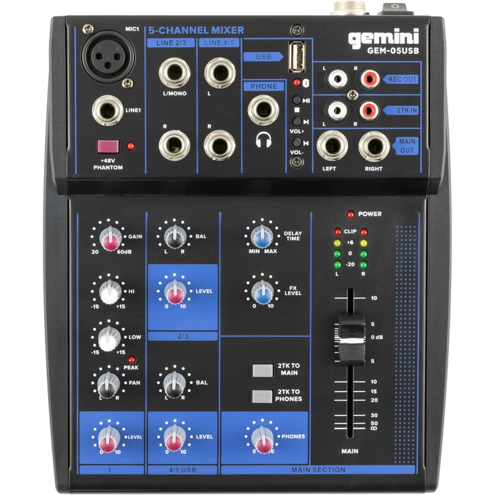 Gemini GEM-05USB 5-Channel Compact Analog Mixer, USB