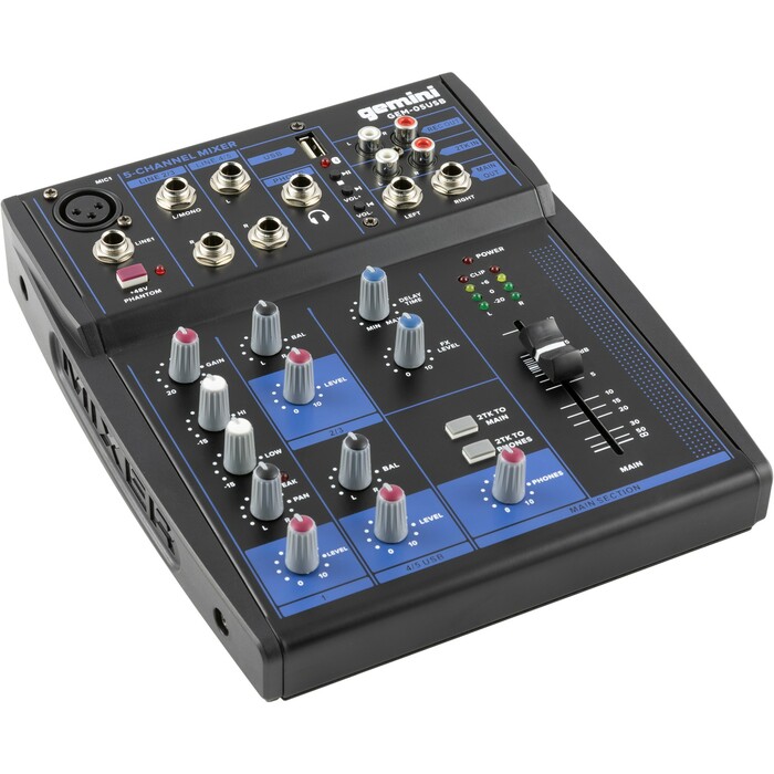 Gemini GEM-05USB 5-Channel Compact Analog Mixer, USB