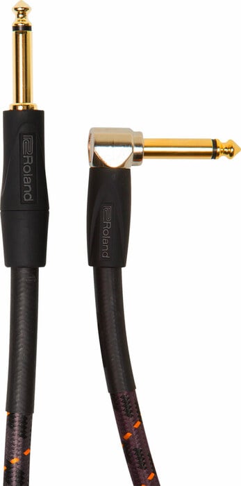 Roland Professional A/V RIC-G15A 15' 1/4" TS To Right-Angle 1/4" TS Cable, Gold Series