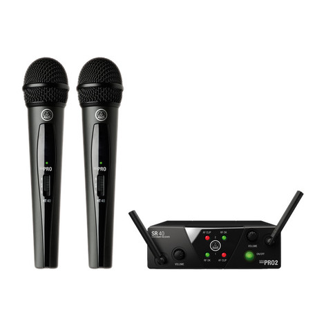AKG WMS40 Mini Dual Vocal Set Dual-Channel Mini Wireless Vocal System With Two Handheld Microphones, CD Band