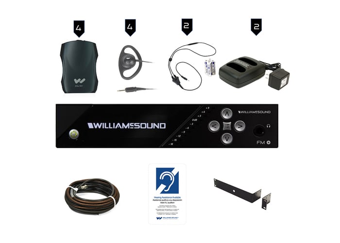 Williams AV FM 557 PRO D FM+ Assistive Listening, 4 Receivers And Rack Kit + Dante