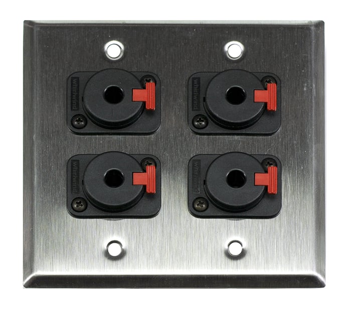 Whirlwind WP2/4QW Dual Gang Wallplate With 4 1/4" Jacks, Silver