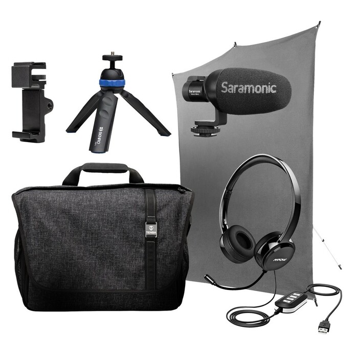 Saramonic Professional Home Base Kit Mobile Video Communications Bundle With Backdrop