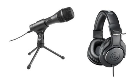 Audio-Technica AT-EDU25 AT2005USB Dynamic USB/XLR Microphone, ATH-M20x Headphones