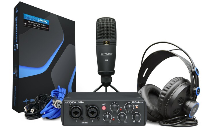 PreSonus AudioBox 96 25th Anniv Studio Bundle USB Audio Interface With Studio One Artist, Microphone, And Headphones