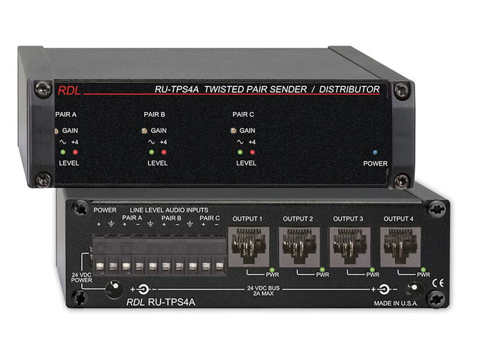 RDL RU-TPS4A Active Sender / Distributor, Twisted Pair Format-A, 3 Audio Inputs To 4 Outputs