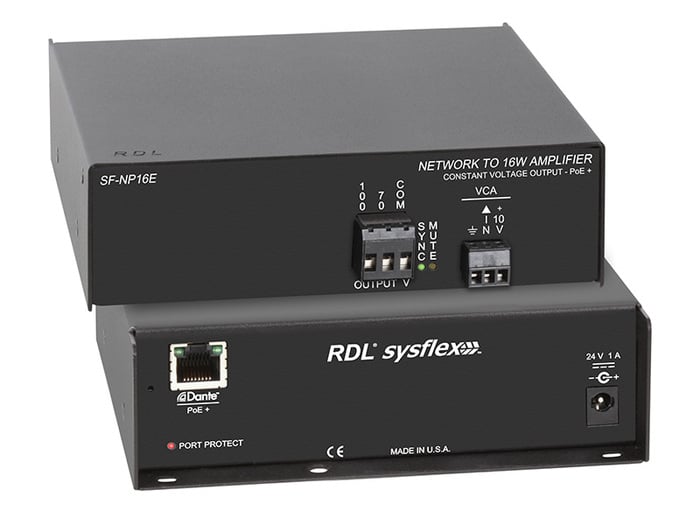 RDL SF-NP16E 16W Dante To 70/100V Mono Audio Amplifier, PoE