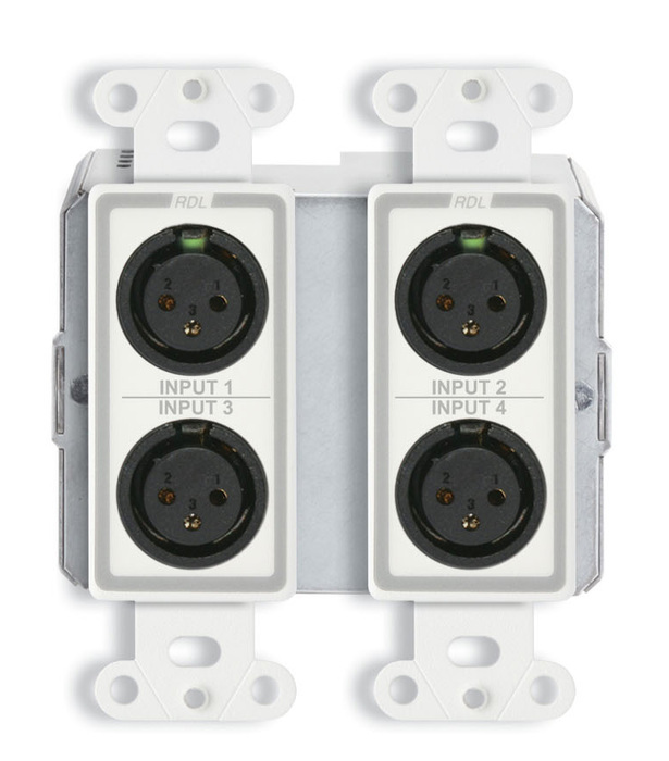 RDL DD-RN40 Wall-Mounted Dante Interface, 4 XLR In, 2 Terminal Block Out, White