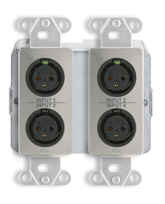 RDL DDS-RN40 Wall-Mounted Dante Interface, 4 XLR In, 2 Terminal Block Out, Stainless Steel