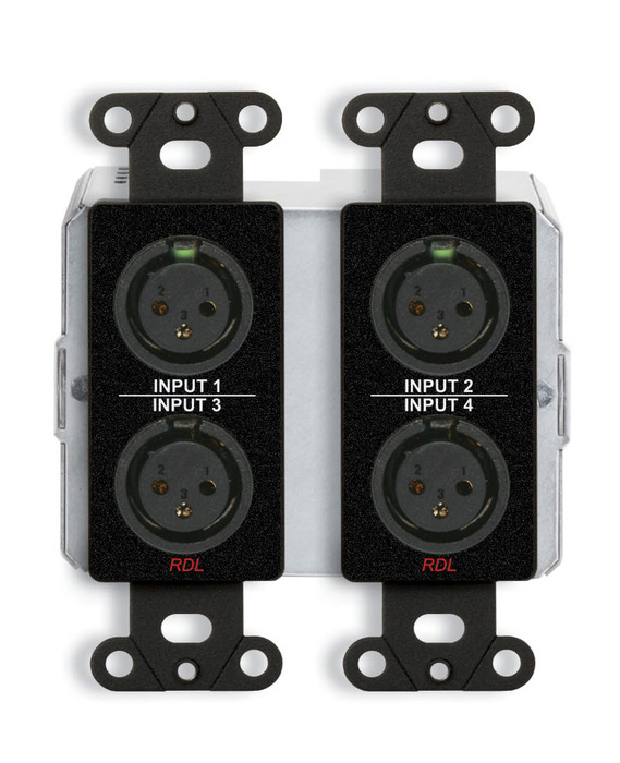 RDL DDB-RN40C Wall-Mounted Dante Interface, 4 XLR In, 2 Out, Custom Label, Black