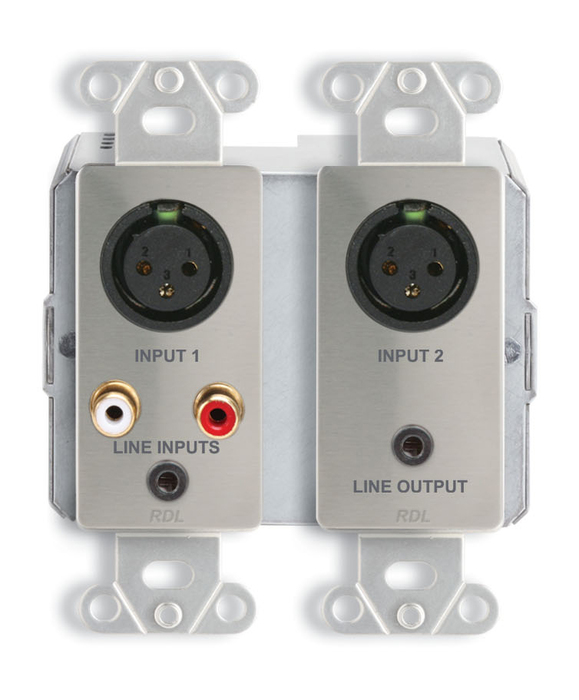 RDL DDS-RN31C Wall-Mounted Dante Interface, 2 XLR In, 2 RCA In, 1/8 In, 1/8 Out, 2 Out, Stainless Steel