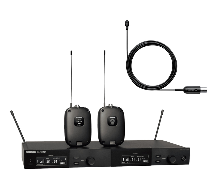 Shure SLXD14D/TL47B-K Dual-Channel Bodypack System With Lavalier Microphone, G58 Band