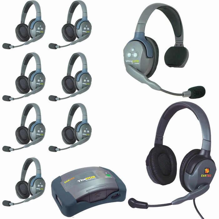 Eartec Co HUB917MXD Eartec UltraLITE/HUB Full Duplex Wireless Intercom System W/ 9 Headsets