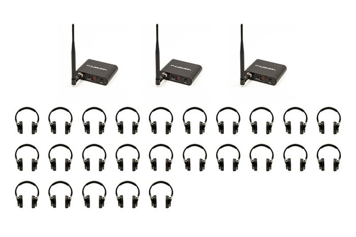 VocoPro SILENTDISCO-325 (3) 3-Channel Wireless Transmitters, (25) LED Headphones