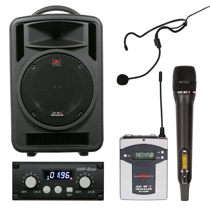 Galaxy Audio Traveler 10 TVHH-HS-U3BK 10" Portable PA System With Wireless Handheld And Headset Microphones