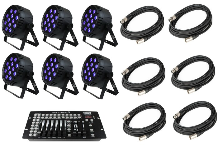 Blizzard LB PAR Quad RGBW Package LB PAR QUAD Fixtures With Controller And DMX Cables, 6 Pack