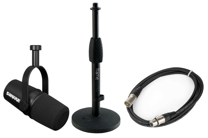 Shure MV7X Basic Bundle MV7X Mic, XLR Cable And Gator Desktop Mic Stand