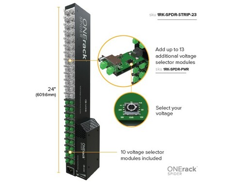 tvONE ONERACK-SPIDER-23 ONErack Spider Multi-Voltage DC PSU Strip, 23 Slots