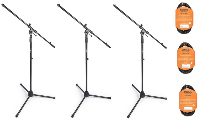 Vu MST100-PK3-K Tripod Microphone Stand Bundle With 3 Stands And 3 XLR Cables