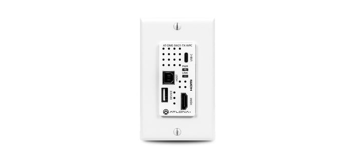Atlona Technologies AT-OME-SW21-TX-WPC Wallplate HDBaseT Transmitter For HDMI And USB-C With USB Hub