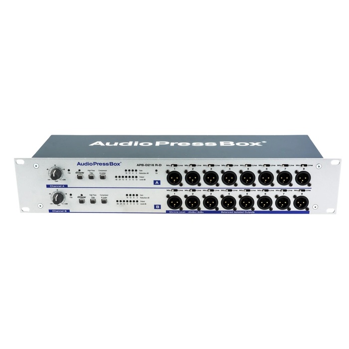 Audio Press Box APB-D216-R-D Active, RACK, 2Ch Dante/Line In,16 LINE/MIC Out, Out For Exp