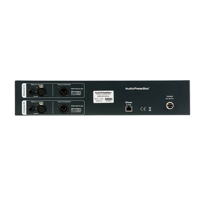 Audio Press Box APB-D216-R-D Active, RACK, 2Ch Dante/Line In,16 LINE/MIC Out, Out For Exp