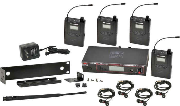 Galaxy Audio AS-1200-4 Wireless In-Ear Monitor System, 4 AS-1200R, 4 EB4 Ear Buds