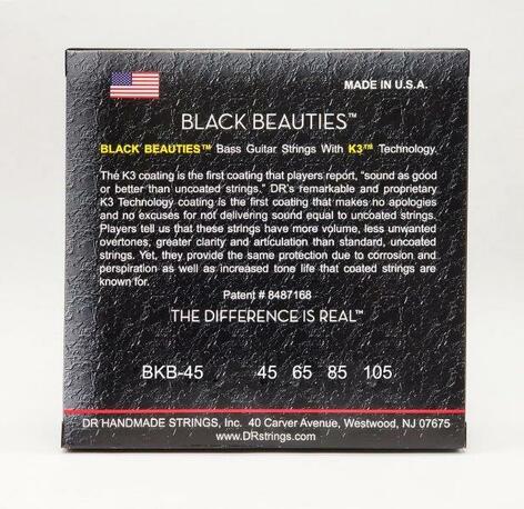 DR Strings BKB-45 Medium Black Beauties K3 Coated Electric Bass Strings