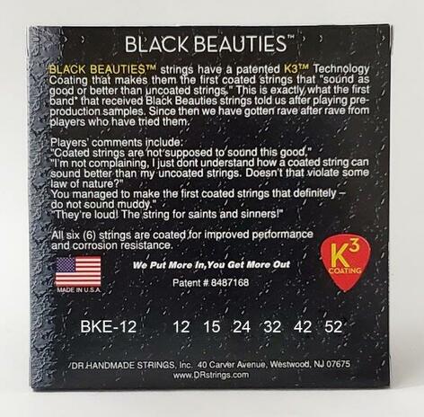 DR Strings Black Beauties 12-52 Extra-Heavy Black Beauties K3 Coated Electric Guitar Strings, 12-52