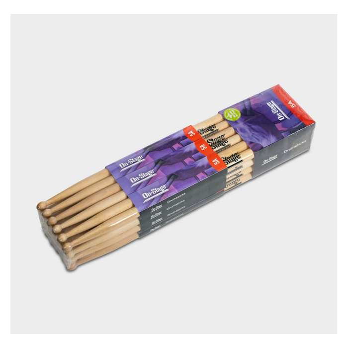 On-Stage MW5A 5A Wood Tip Maple Drumsticks, 12 Pack