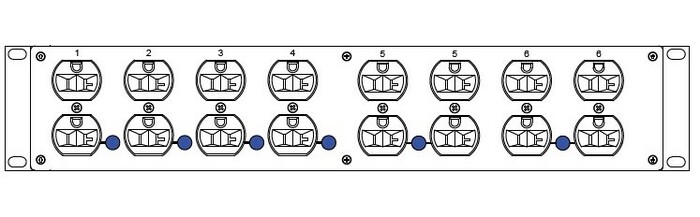 Link USA RL-2U6D-8EE Rack Link, 2U 6 Breaker, L21-30 IN/THRU, 8 Edison Duplex