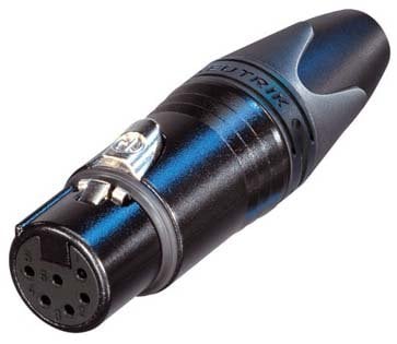 Neutrik NC6FXX-B 6-pin XLRF Cable Connector, Black With Gold Contacts