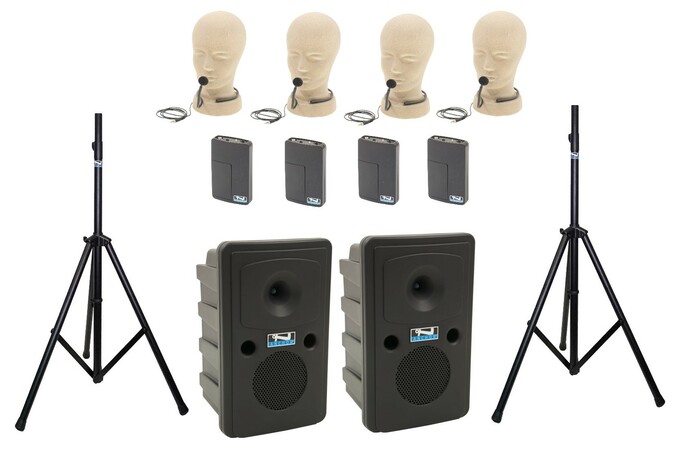 Anchor Go Getter COPM-4 1x 80W U4 Powered Speaker, 1x Companion Speaker, 4x Wireless Microphones And 2x Stands