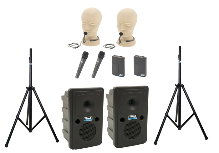 Anchor Go Getter COPM-4 1x 80W U4 Powered Speaker, 1x Companion Speaker, 4x Wireless Microphones And 2x Stands