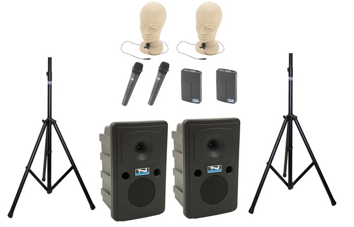 Anchor Go Getter COPM-4 1x 80W U4 Powered Speaker, 1x Companion Speaker, 4x Wireless Microphones And 2x Stands