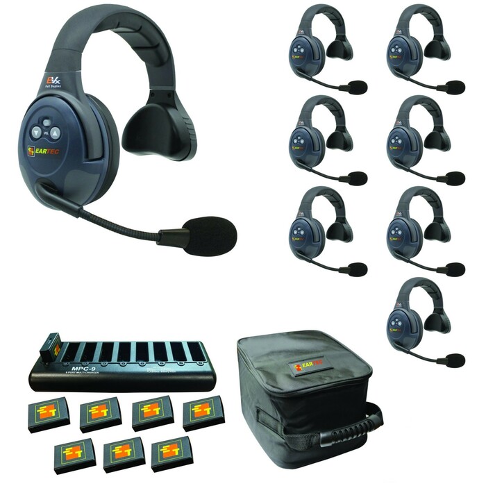 Eartec Co EVX8S Full Duplex Wireless Intercom System W/ 8 Headsets