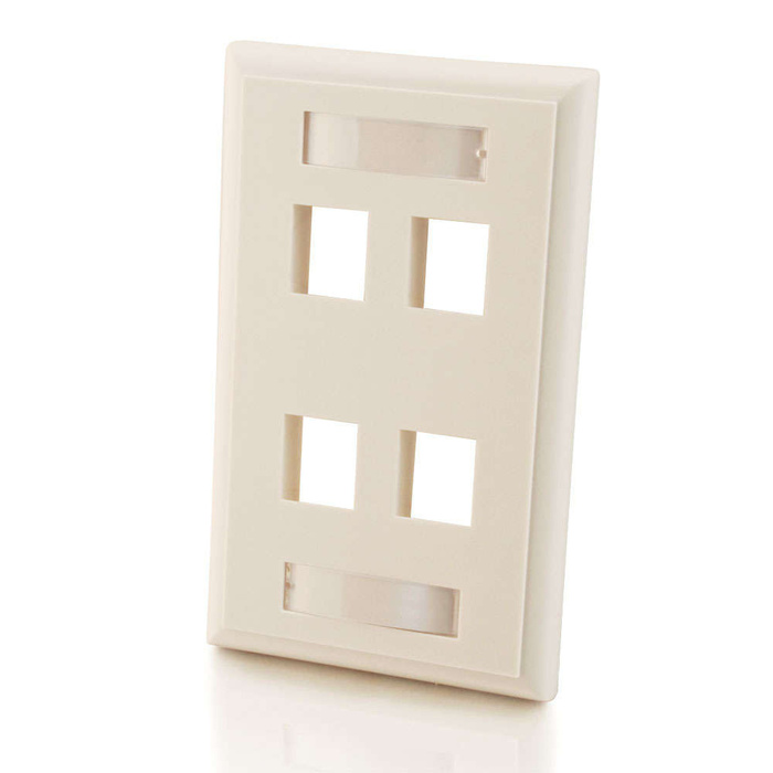 Cables To Go 03413 Four Port Keystone Single Gang Wall Plate, White