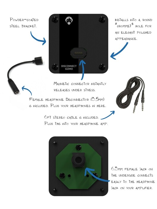 Angry Audio Disconnect Gizmo Magnetic Safety Release Connector Plate With Headphone Jack