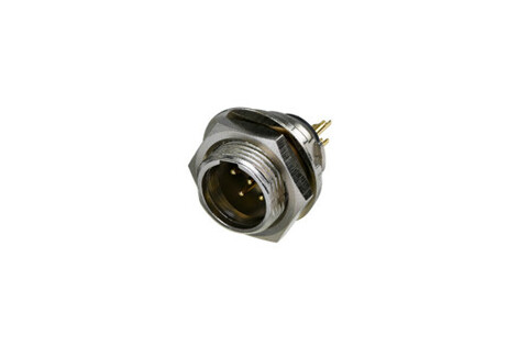 REAN RT5MPR 5 Pole TINY Male XLR Rear Mountable Chassis Connector, Nickel / Gold, Max Panel Thickness 6mm