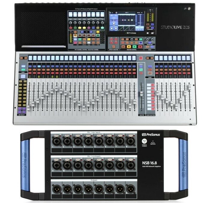 PreSonus StudioLive 32S NSB 16.8 Bundle 32-Channel Digital Mixer With 16x8 AVB Networked Stage Box